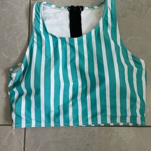 Striped Teal and White Crop Swim top